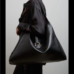 Salvatore Ferragamo Black XL Calf Leather Tote